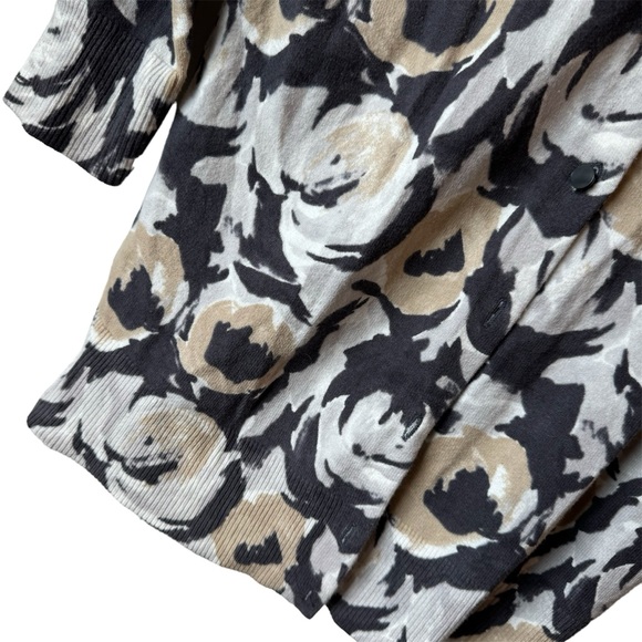 Merona Floral Brown Beige 3/4 Sleeve Button-Up Cardigan SZ Medium - Picture 3 of 4